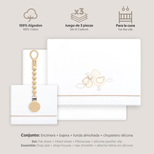 Triptico Cuna Cigueña Oso + Broche Bco/Beig