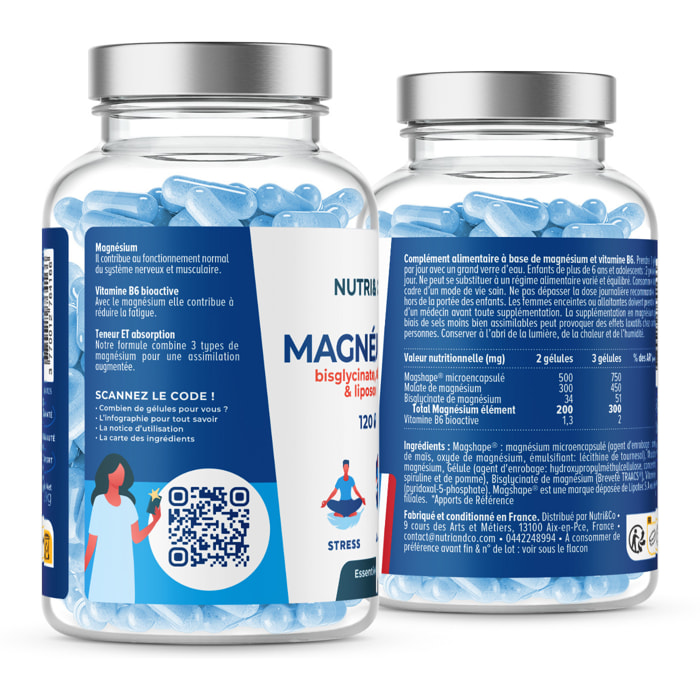 Nutri&Co Magnésium Bisglycinate + Vitamine B6 Stress & Tonus - 120 gélules Vegan