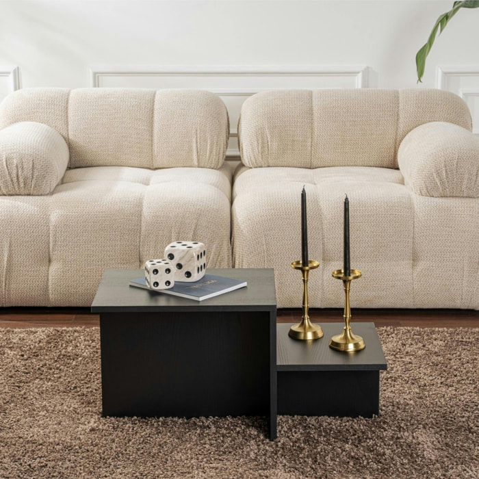 Table basse moderne effet bois noir - 2 niveaux MARFA
