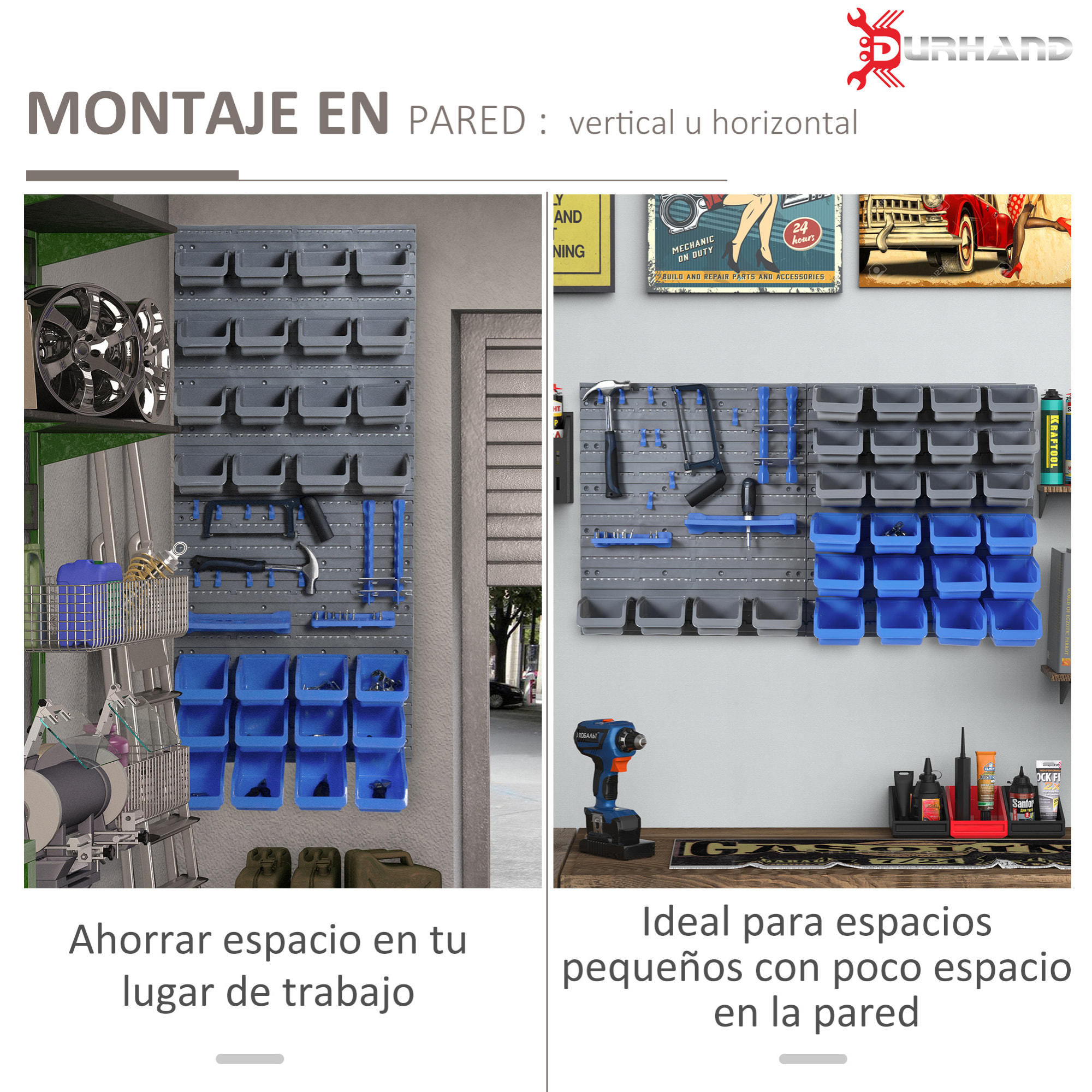 Organizador de Herramientas de Pared de 44 Piezas 95x54 cm Estantería de Pared para Herramientas con 28 Cajas Apilables y Diferentes Ganchos Gris y Azul