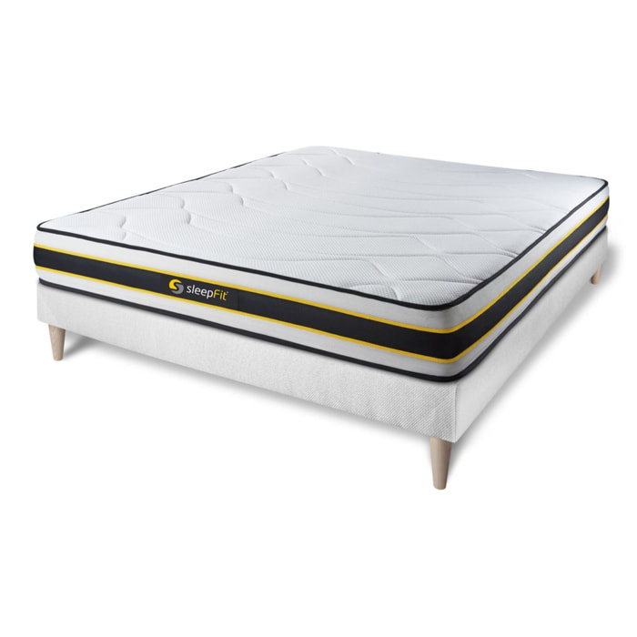 Ensemble - Matelas Hybride 22cm d'épaisseur - 3 zones de confort - Confort ferme - Sommier tapissier en kit - 2 places