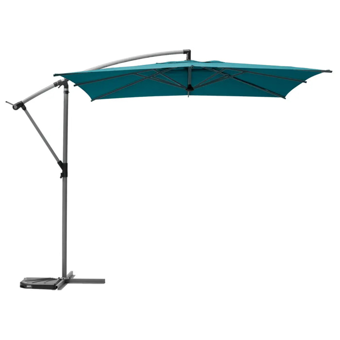 Parasol déporté carré "Manoa" bleu canard D2,5x2,5m en acier