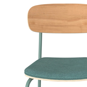 Lot de 2 chaises en bois clair et tissu bleu canard - Alba