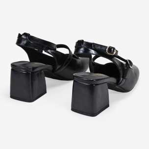 Zapatos Mary jane negros destalonados con hebillas