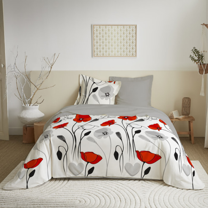 Parure de draps 4 pièces pour lit 140 x 190 cm Coquelicot