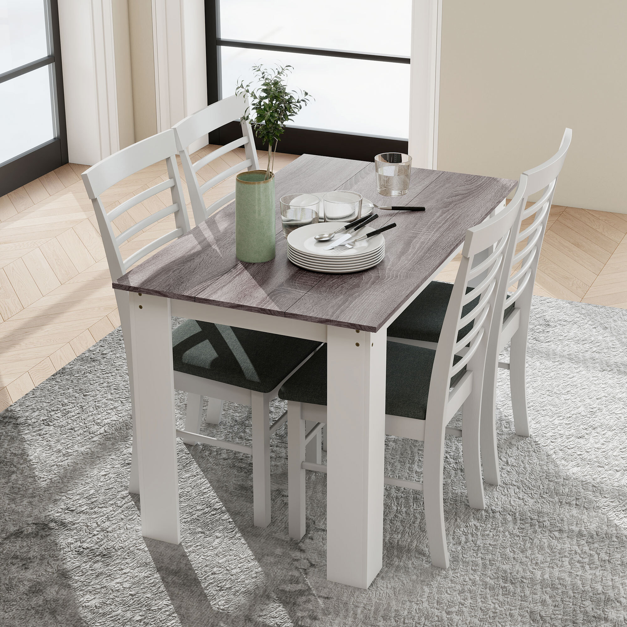 Table à manger grand plateau 4-6 personnes - dim. 120L x 69l x 75H cm - aspect bois gris blanc
