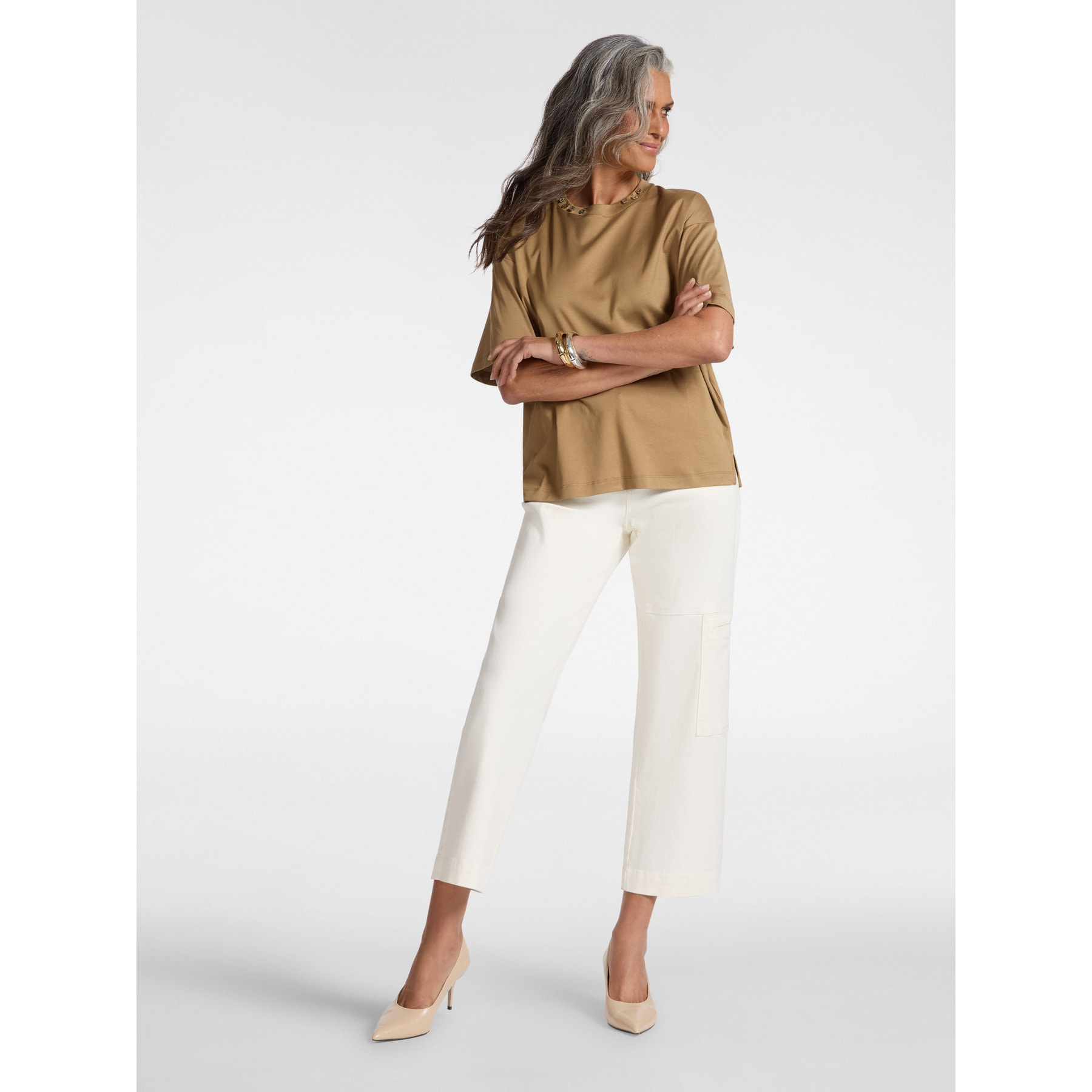 Elena Mirò - Camiseta con aplicaciones Monogram - Marrón