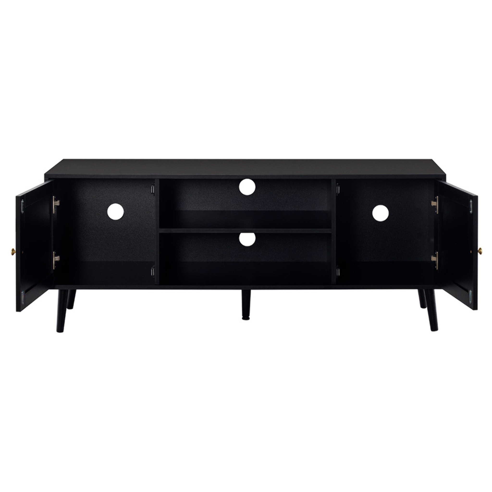 Goto - meuble tv - noir et cannage - 2 portes et 2 niches - 140 cm - Noir
