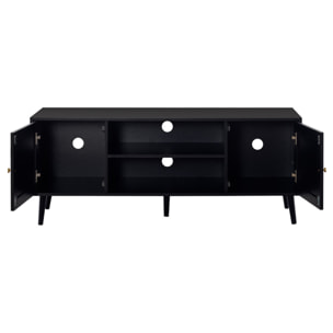 Goto - meuble tv - noir et cannage - 2 portes et 2 niches - 140 cm - Noir