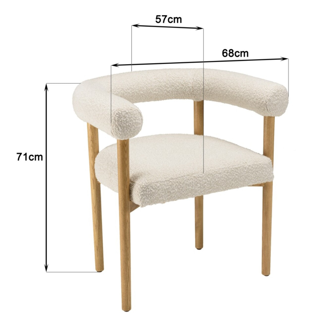 GASTON - Chaise en tissu écru, dossier arrondi et pieds en bois naturel