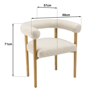 GASTON - Chaise en tissu écru, dossier arrondi et pieds en bois naturel