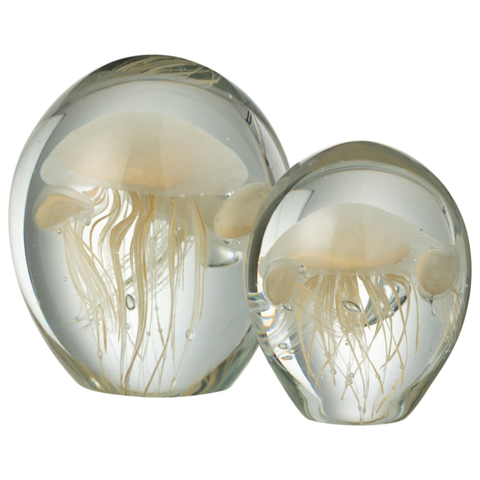 J-Line Presse Papier Calypso Verre Transparent/Beige Large