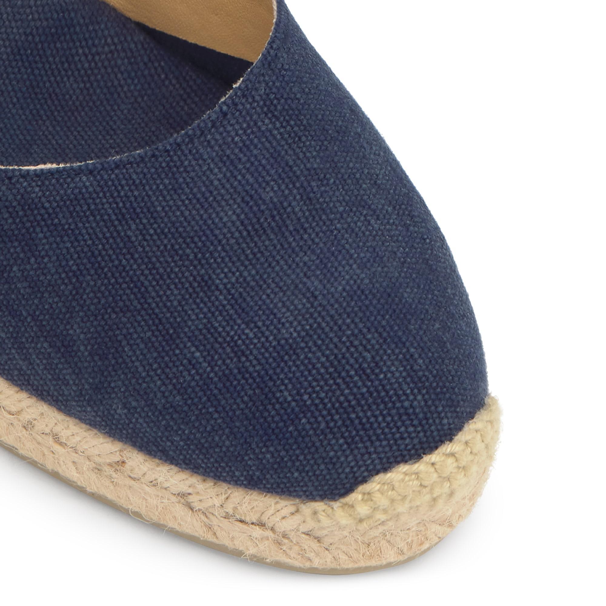 Alpargata de cuña 6 cm en lona de algodón con cintas al tobillo y talonera trenzada