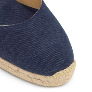Alpargata de cuña 6 cm en lona de algodón con cintas al tobillo y talonera trenzada