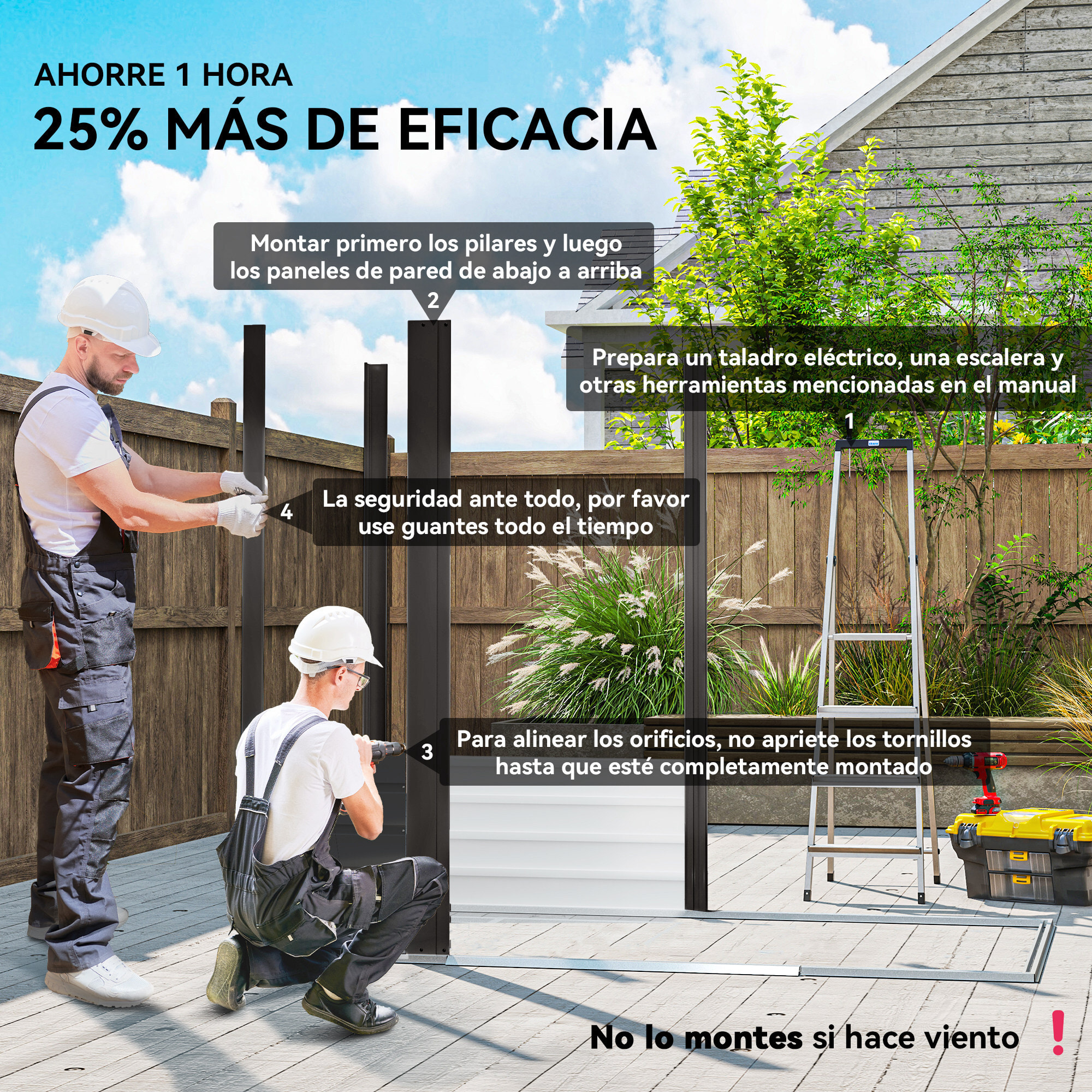 Caseta de Jardín Exterior, 2,27 m² 190x131x188 cm, Cobertizo de Jardín Exterior Metálico con 2 Ventilaciones, Puerta con Cerradura, para Almacenamiento de Herramientas, Gris