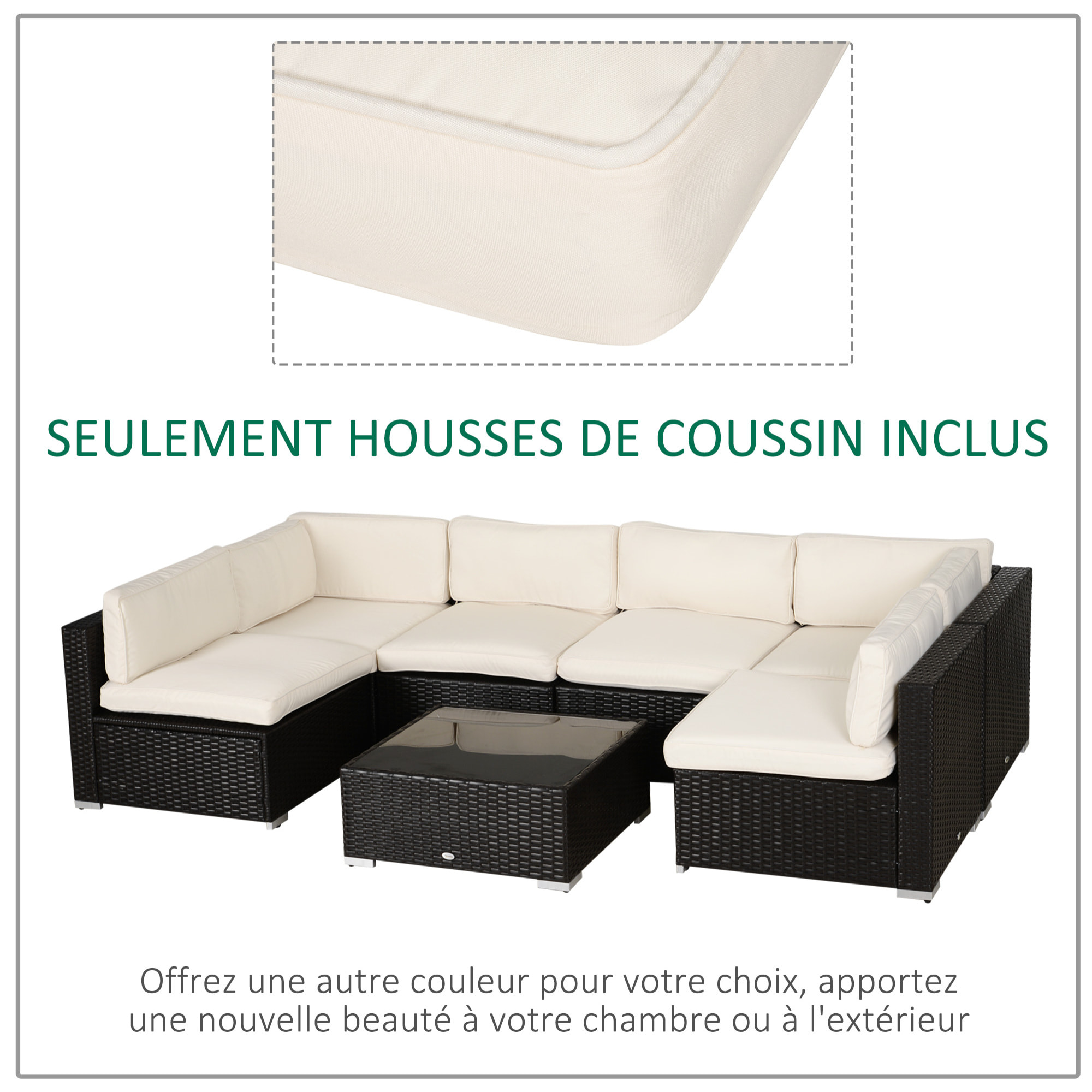 Lot de 14 housses de rechange coussins salon de jardin - 6 housses coussin d'assise, 8 housses coussin dossier - housses zippées polyester déperlant beige