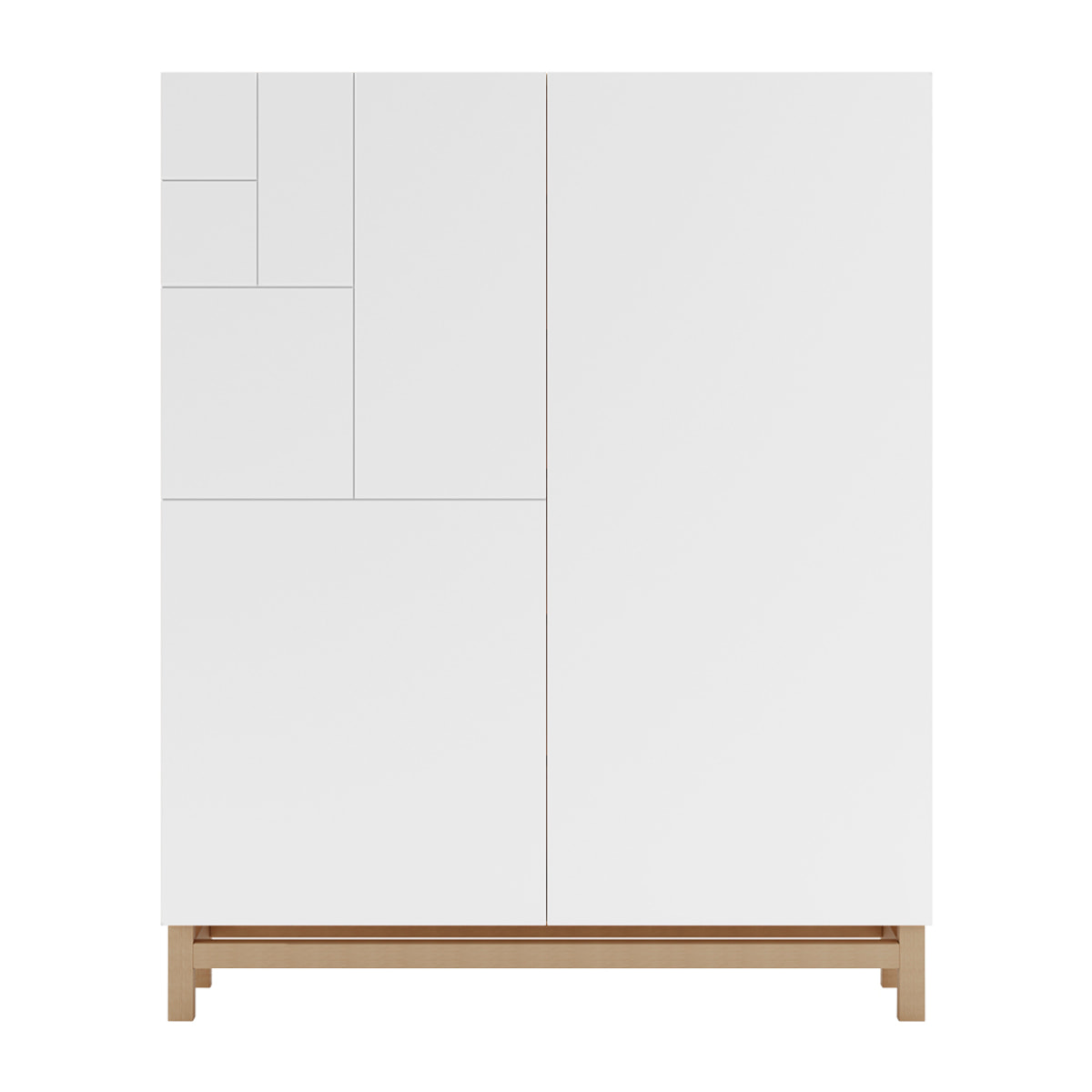 Zapatero melamina Volda roble claro puertas blanco patas roble 112x90x27cm