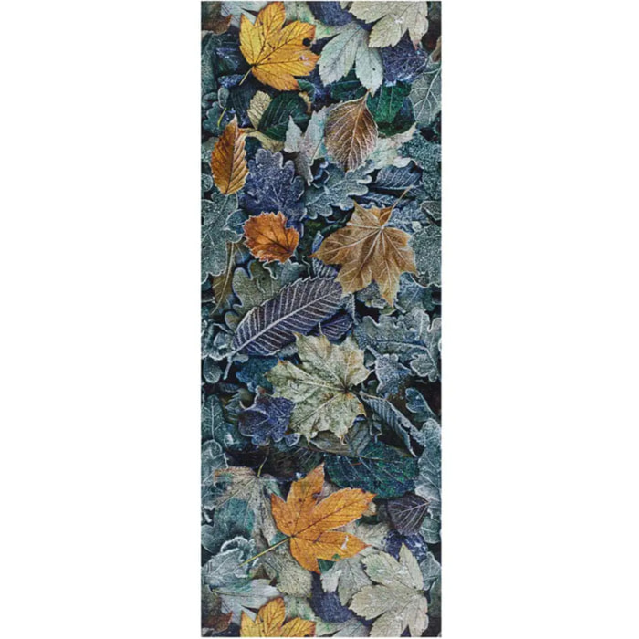 RICCI Alfombra vinílica de cocina dibujos con hojas en azul, varias medidas disponibles.