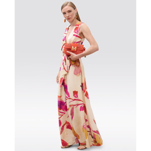 Abito con scollo a V e cintura regolabile con stampa floreale