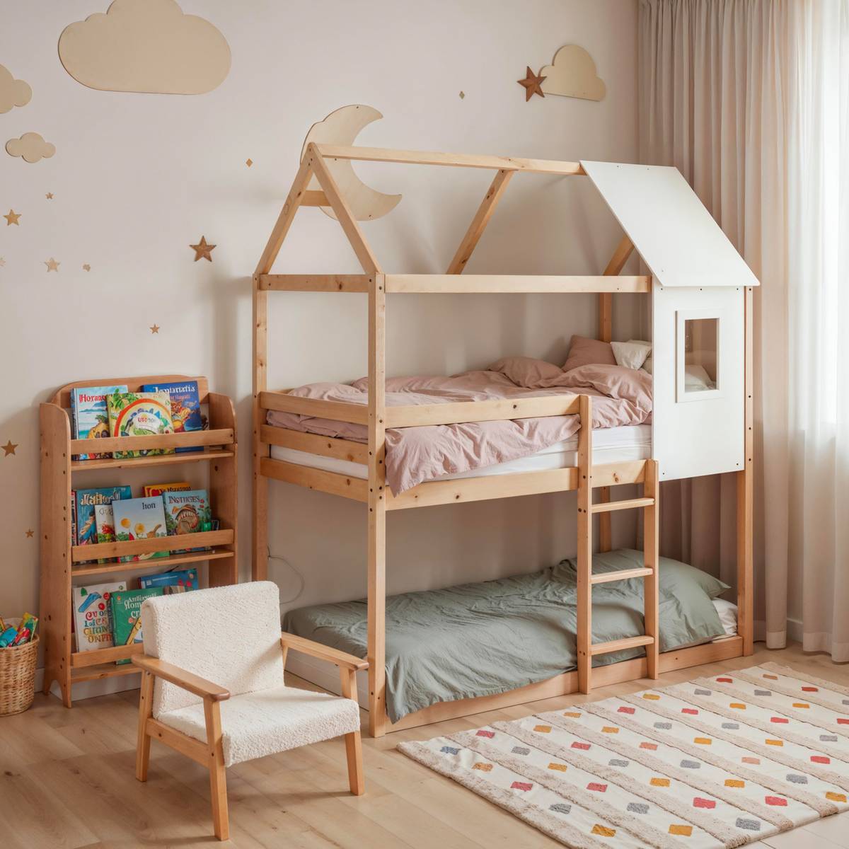 Lit superposé cabane Bosco 90x190cm beige
