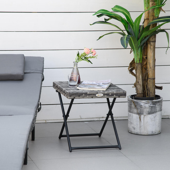 Table basse pliable de jardin style cosy chic dim. 40L x 40l x 40H cm métal époxy résine tressée imitation rotin gris
