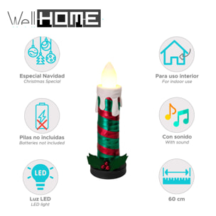 vela plegable de 60cm con luces de llama, color verde y con música