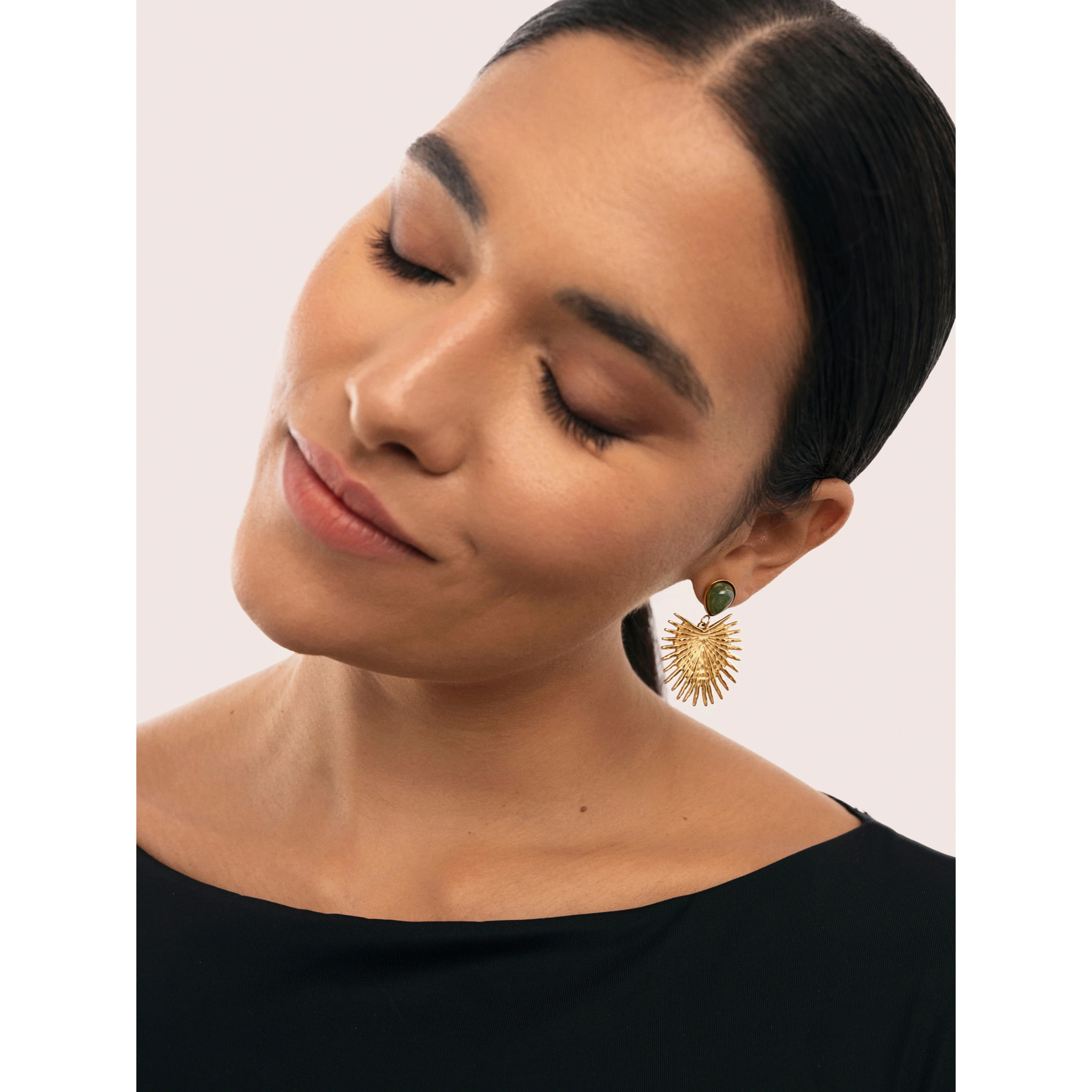 Pendientes Verde Catalina Acero Baño Oro