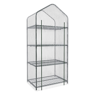 Serra A 4 Ripiani Da Giardino Per Orto Telaio In Acciaio Verniciato Telo In PVC Trasparente Porta Avvolgibile Apertura A Cerniera 69x49x160 Cm