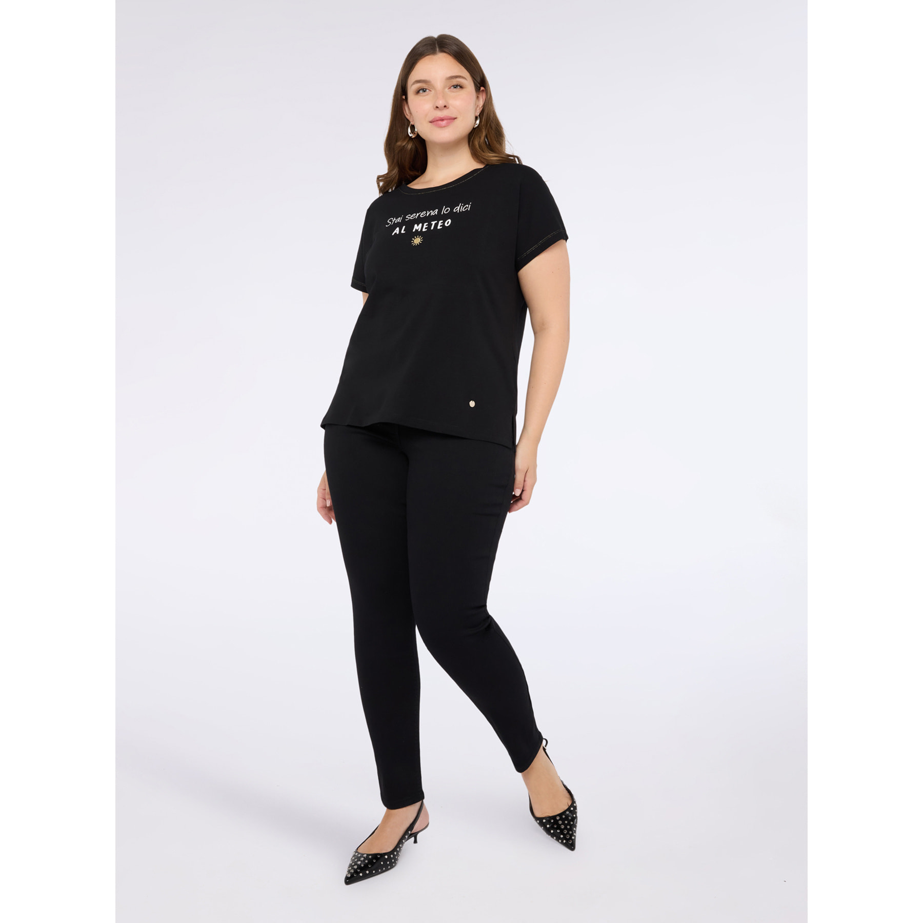 Fiorella Rubino - T-shirt in jersey con frase divertente - Nero