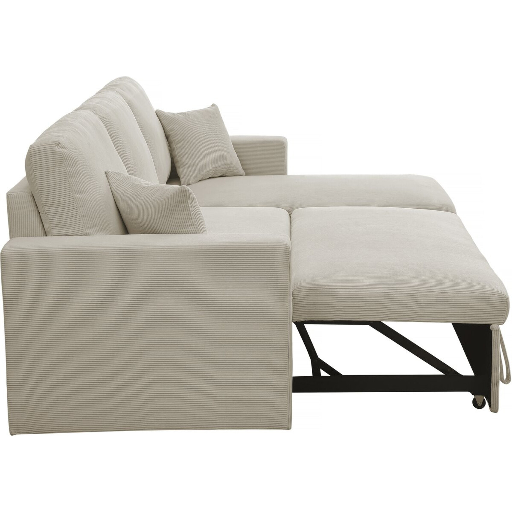 Canapé d'angle convertible en velours côtelé "Alain" - 3 places - Beige