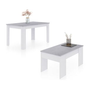 Pack mesa de comedor 140 y mesa de centro Vita Blanco Artik (Blanco Mate) - Gris Cemento