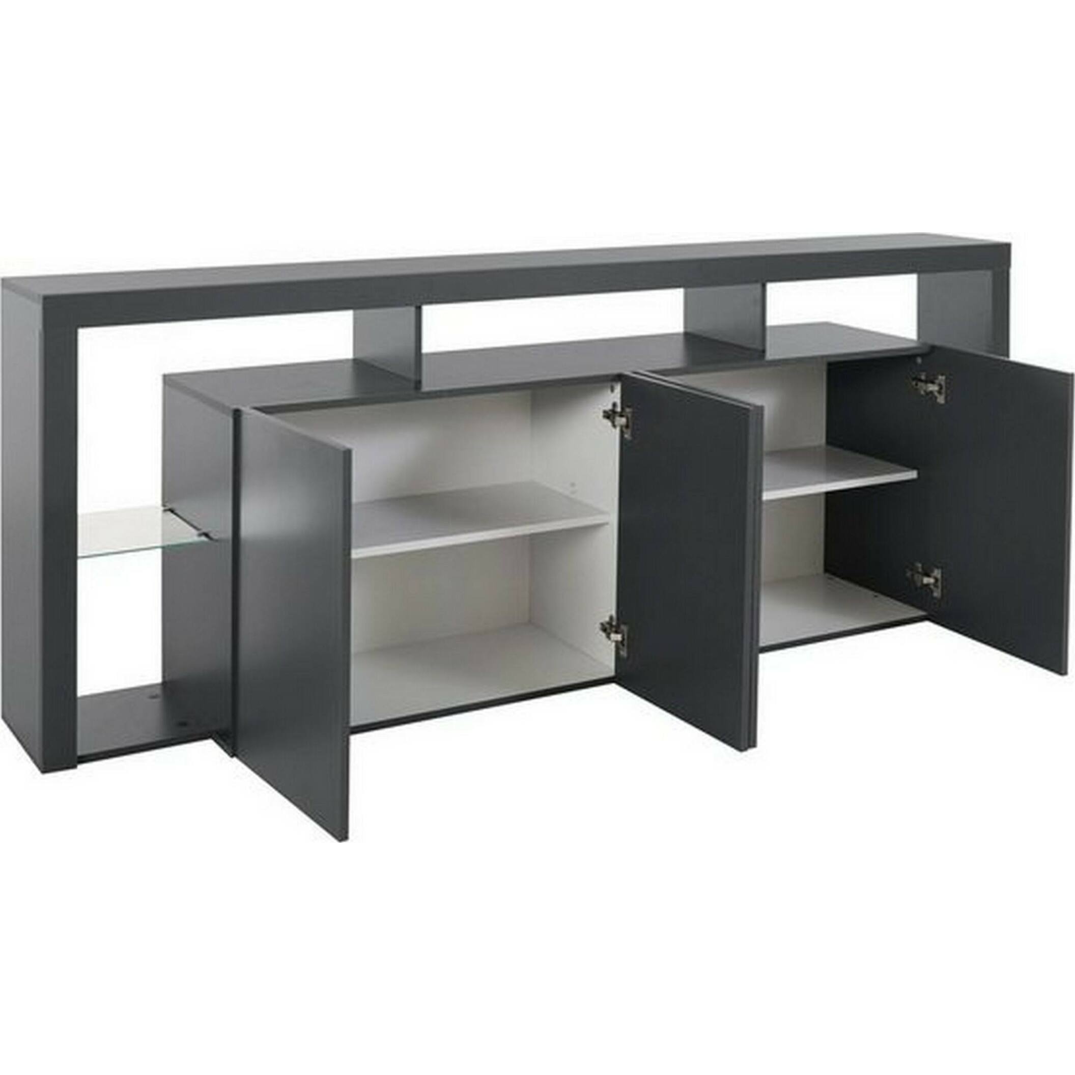 Credenza Ddalessandr, Buffet da soggiorno a 4 ante, Madia da salotto, Credenza moderna, 100% Made in Italy, 220x40h80 cm, Antracite