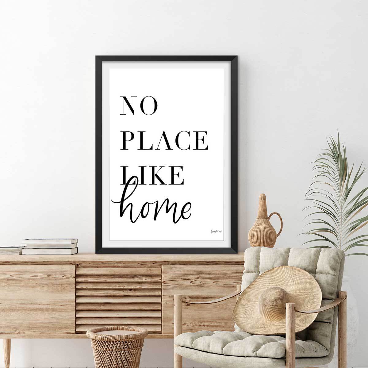 Poster no place like home Affiche + cadre en bois - Noir