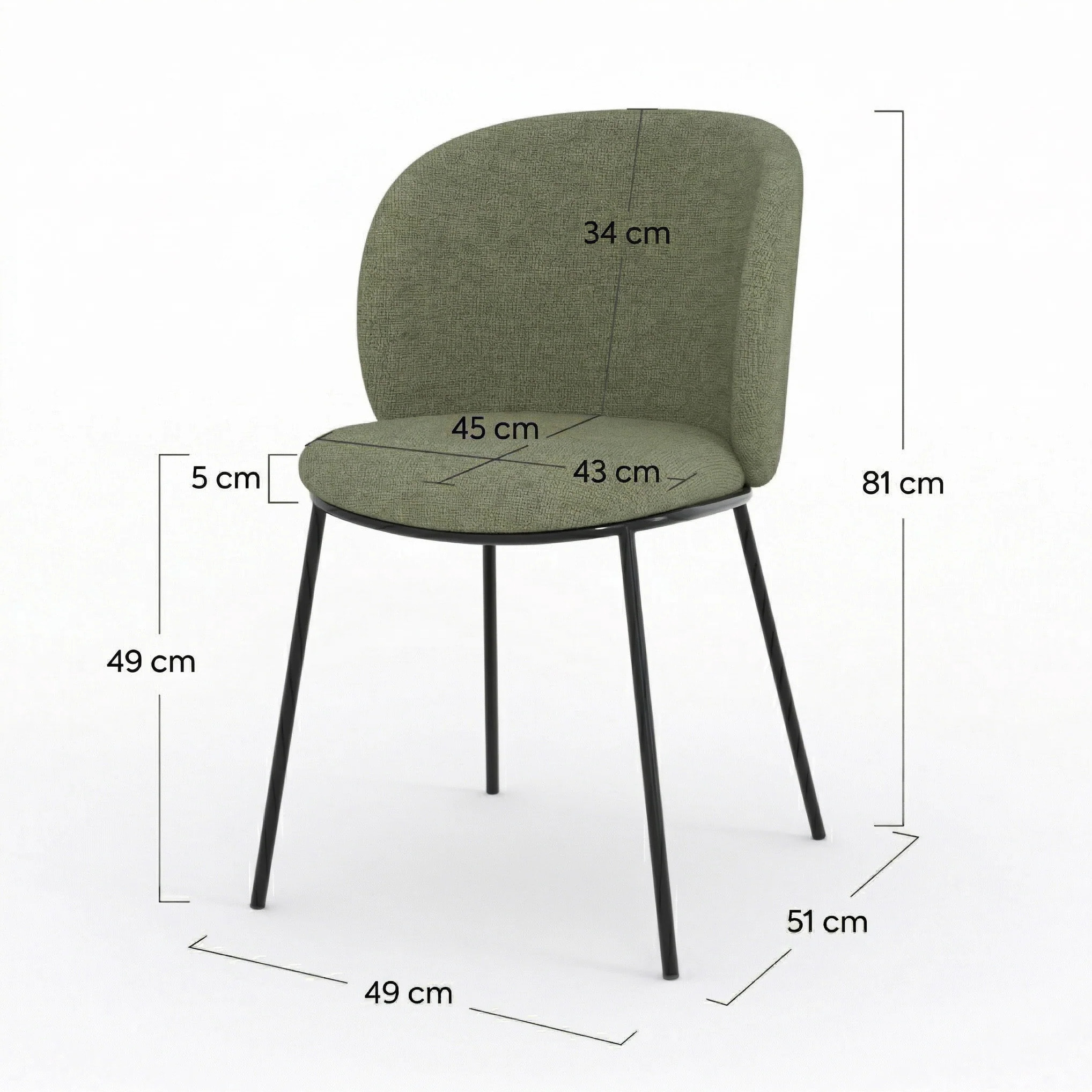 Lot de 2 chaises en tissu vert kaki, pieds métal noir - Bulle