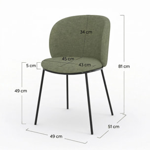 Lot de 2 chaises en tissu vert kaki, pieds métal noir - Bulle