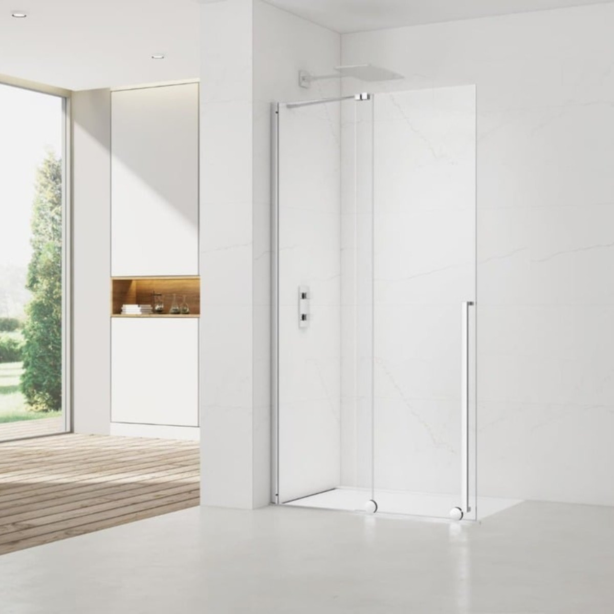 X-MOTION 120x200cm Paroi en verre coulissante Crystal Glass® 8 mm anticalcaire, avec bras et profilés chrome brillant (SATBWIXM1