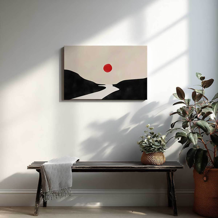 Tableau Abstrait Minimaliste Japonais Black & Beige Toile imprimée
