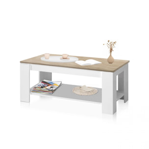 Mesa de centro elevable Lya Blanco Artik (Blanco Mate) - Roble Canadian