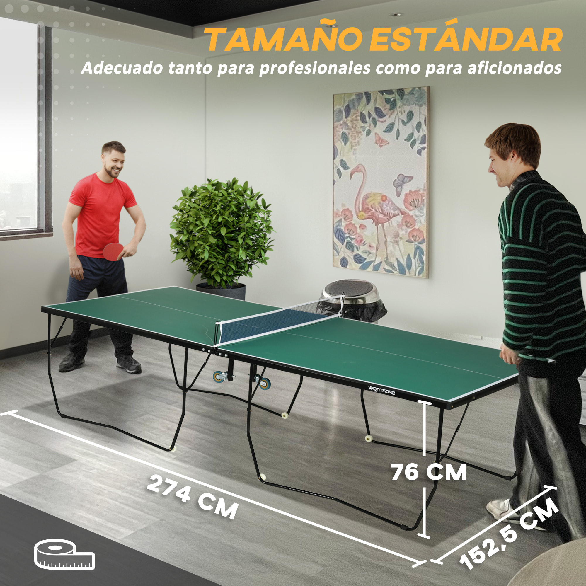 Mesa de Ping Pong Plegable para Interiores y Exteriores Mesa de Tenis Profesional Tamaño Estándar con Red Paletas 3 Pelotas 274x152,5x76 cm Verde