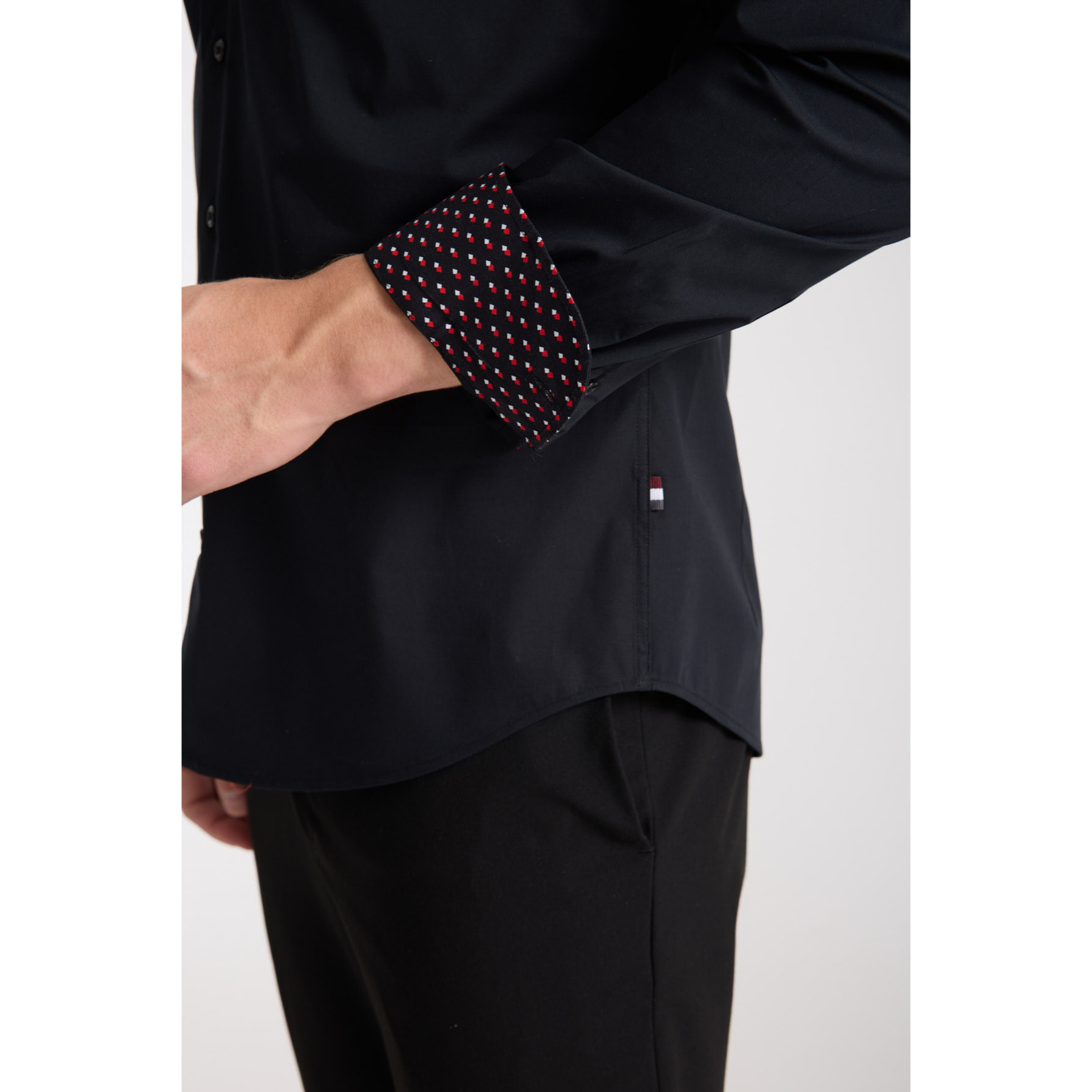 Camicia Uomo 1 Bottone Francese Slim Popeline Stretch Unito Nero