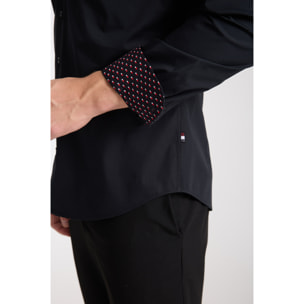 Camicia Uomo 1 Bottone Francese Slim Popeline Stretch Unito Nero