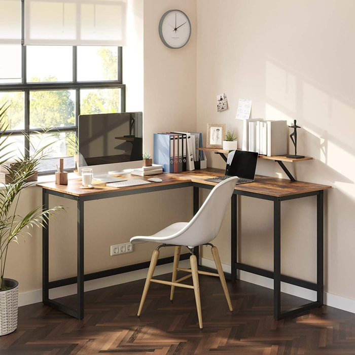 Scrivania angolare a L in stile industriale con supporto monitor
