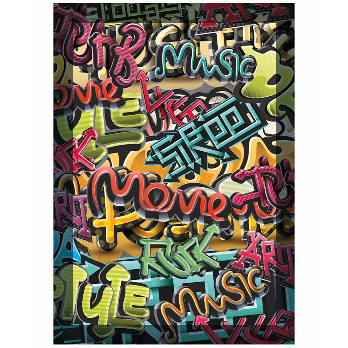 Tappeto arredo salotto soggiorno camera, stile moderno contemporaneo disegni scritte graffiti multicolore