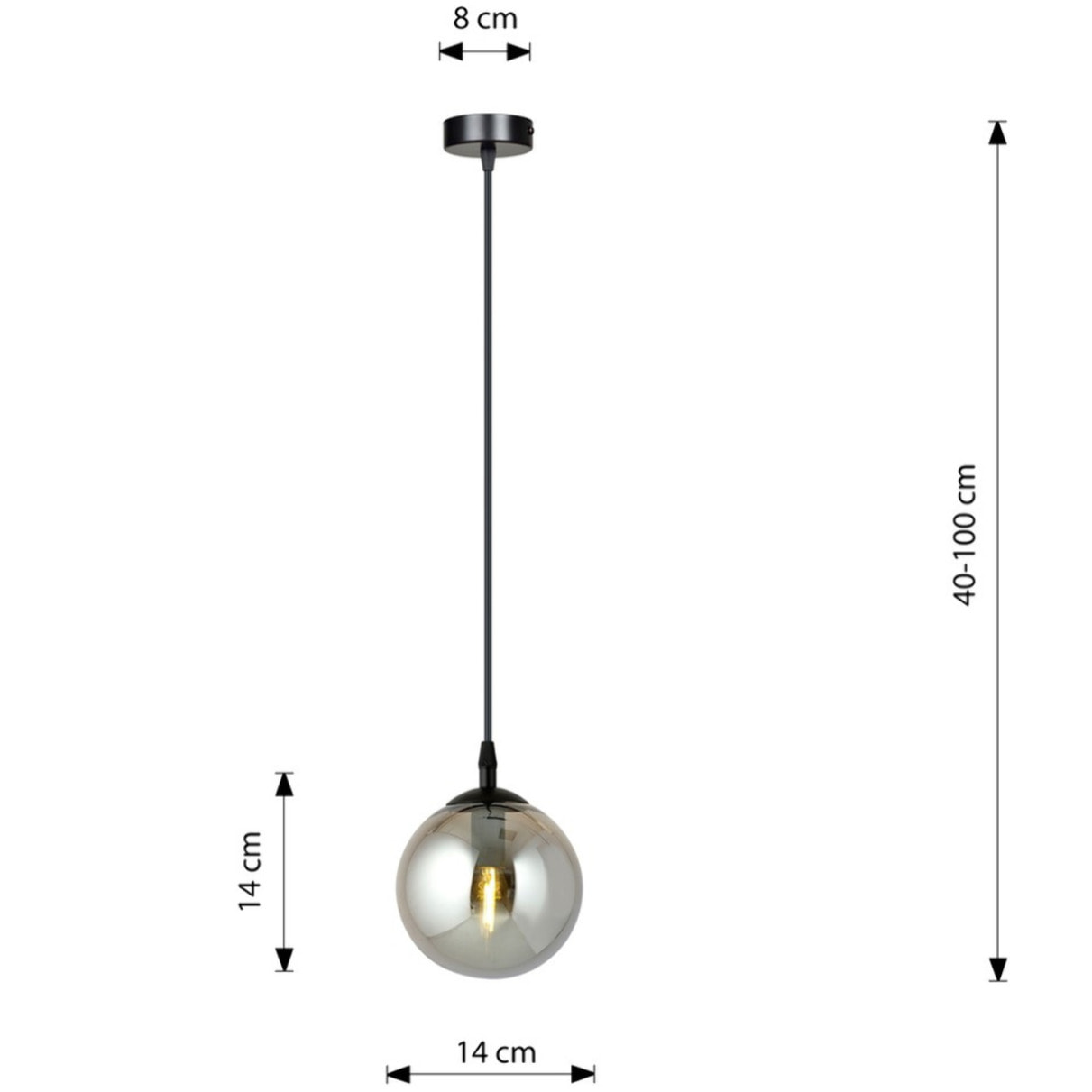 Lampada a sospensione Cosmo in acciaio nero con diffusore in vetro