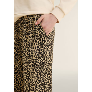 Pantaloni wide leg in viscosa fantasia animalier