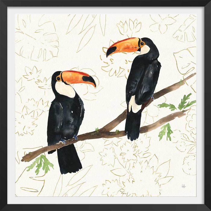 Affiche Joyeux oiseaux tropicaux Affiche + cadre en bois - Noir