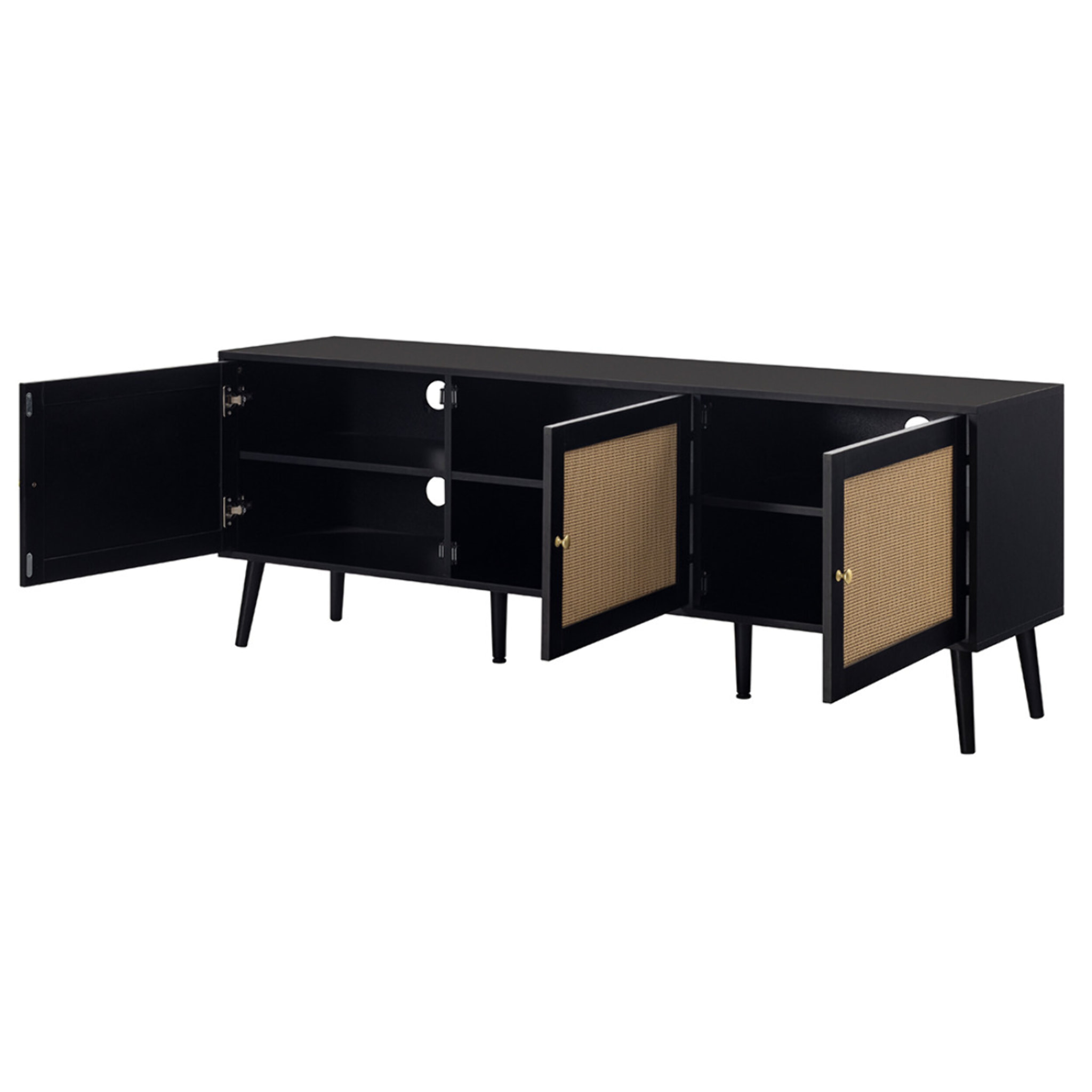 Goto - meuble tv - noir et cannage - 3 portes - 167 cm - Noir