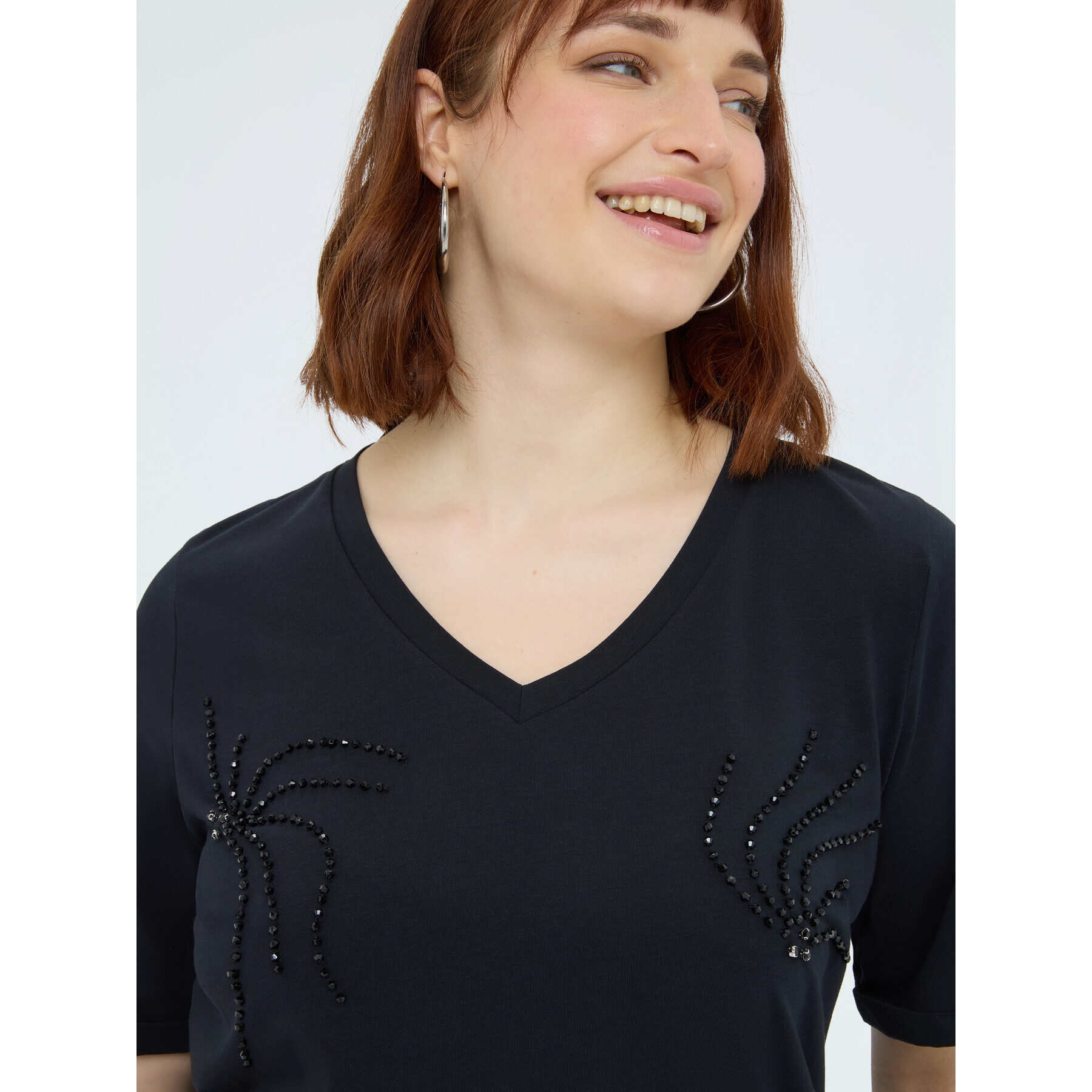 Fiorella Rubino - Camiseta de jersey con bordado de perlas - Negro