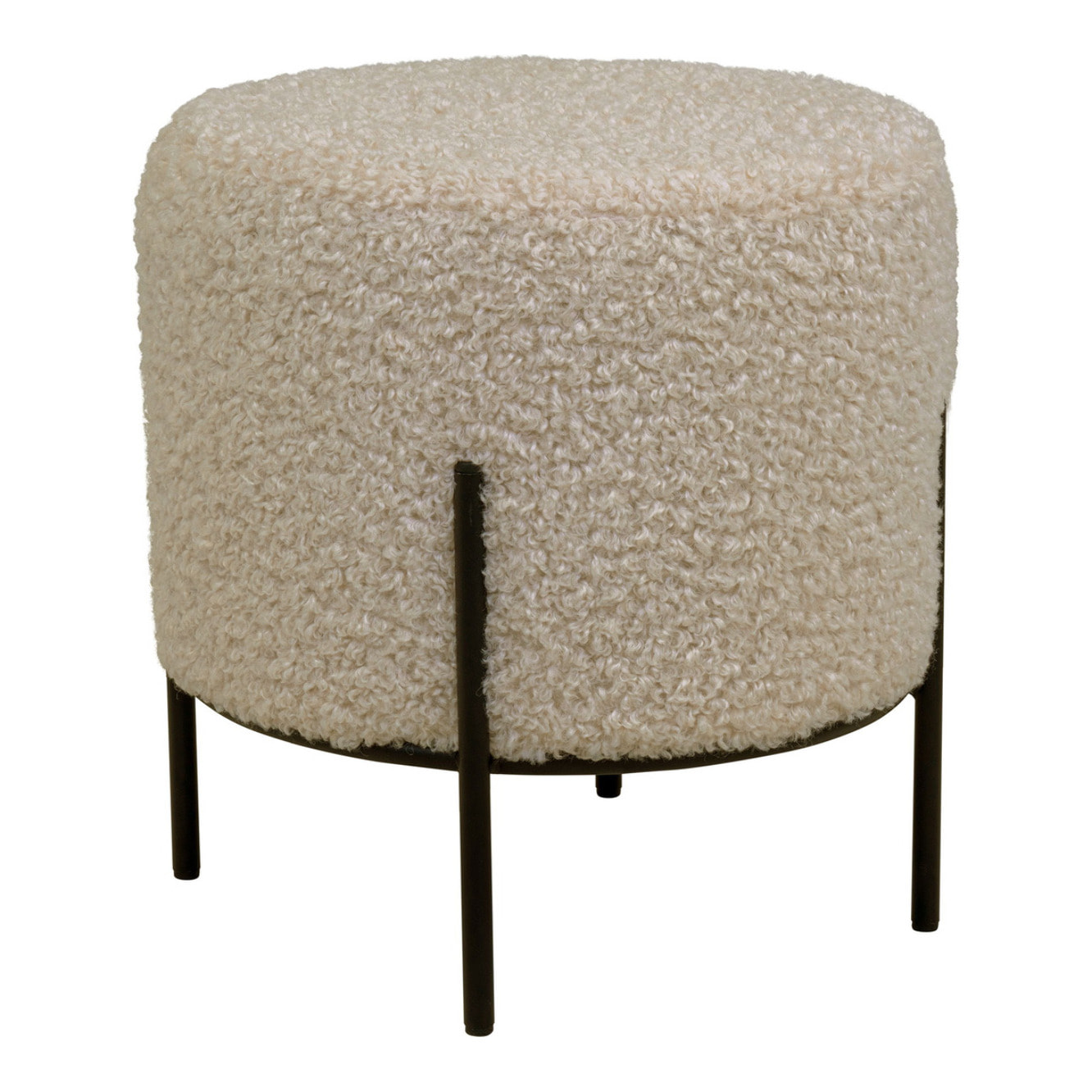 Pouf Alford in teddy grigio-marrone con gambe nere, ø35,5 cm