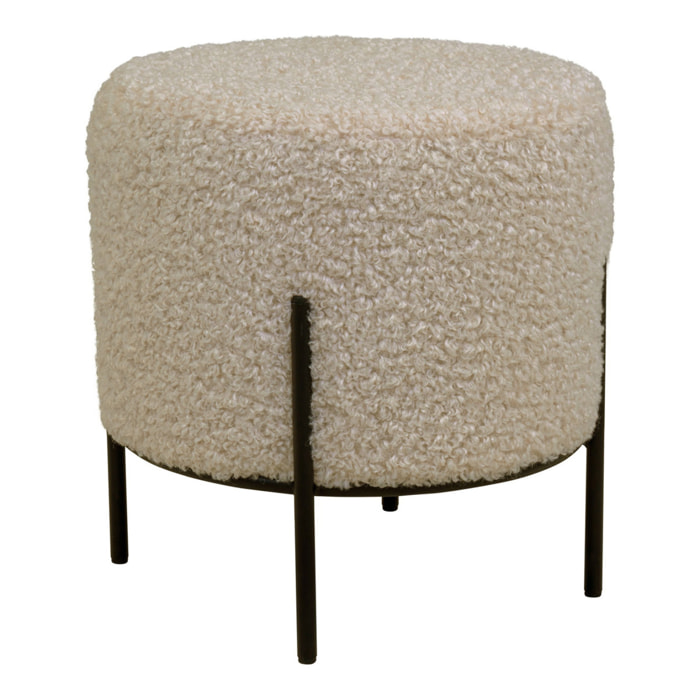 Pouf Alford in teddy grigio-marrone con gambe nere, ø35,5 cm